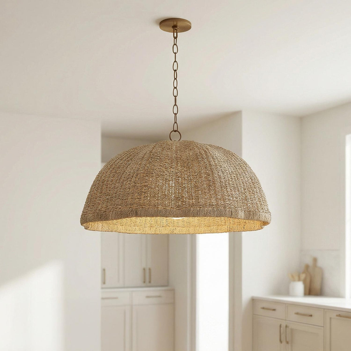 Santiago Extra Large Pendant 36", Natural and Patina Brass