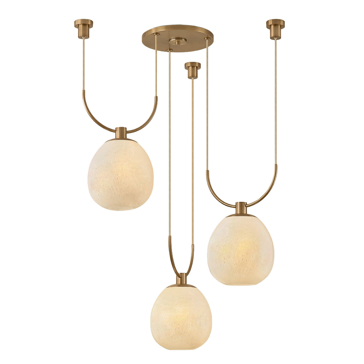Orly 3 Light Swag Chandelier 36", Patina Brass and Seeded Cloud Glass