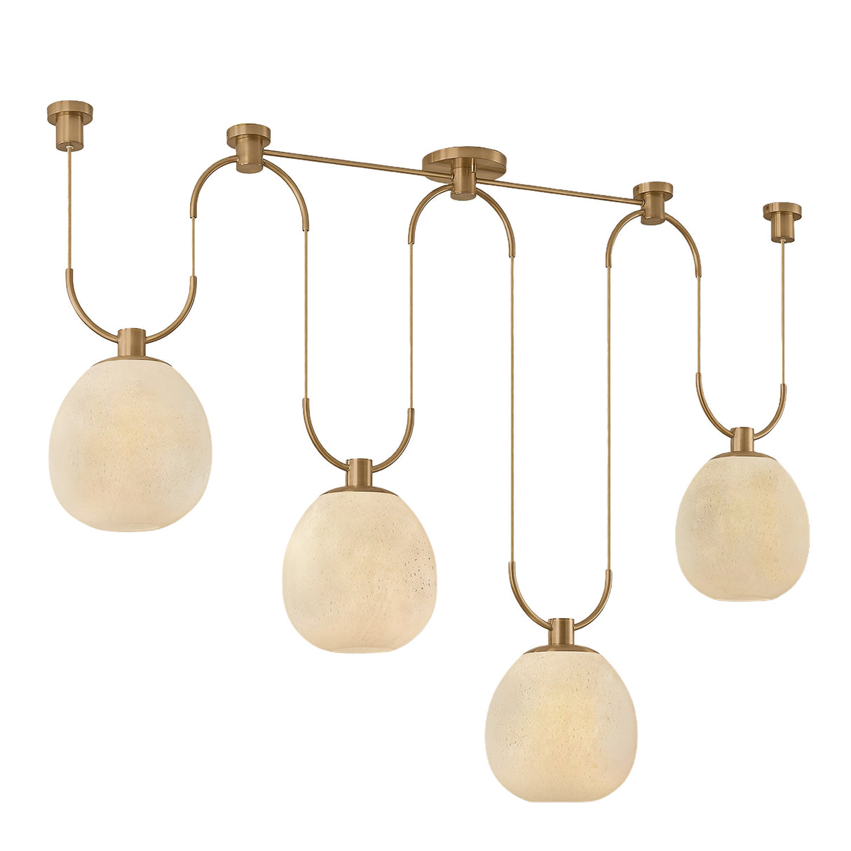 Orly 4 Light Linear Chandelier 58", Patina Brass and Seeded Cloud Glass