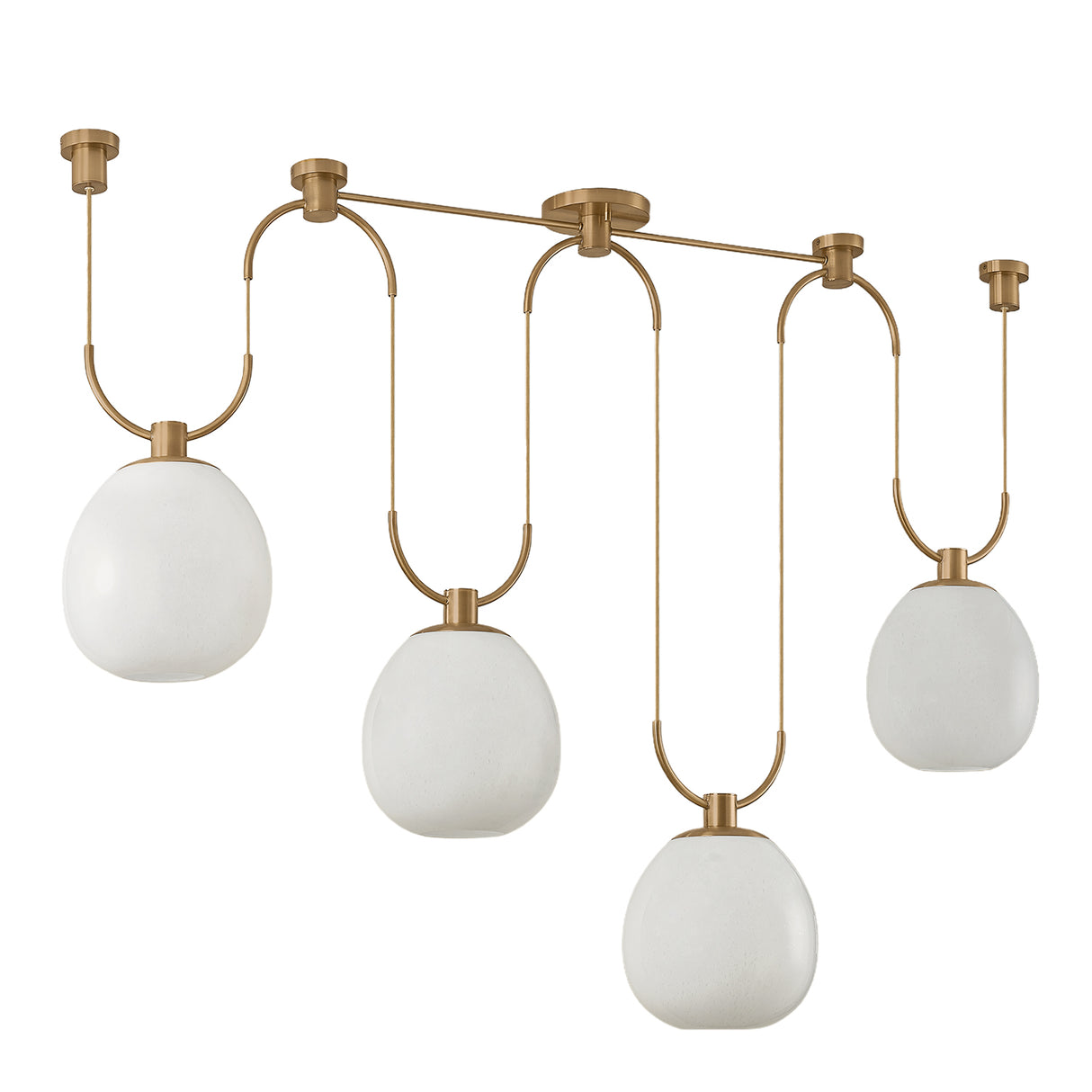 Orly 4 Light Linear Chandelier 58", Patina Brass and Seeded Cloud Glass