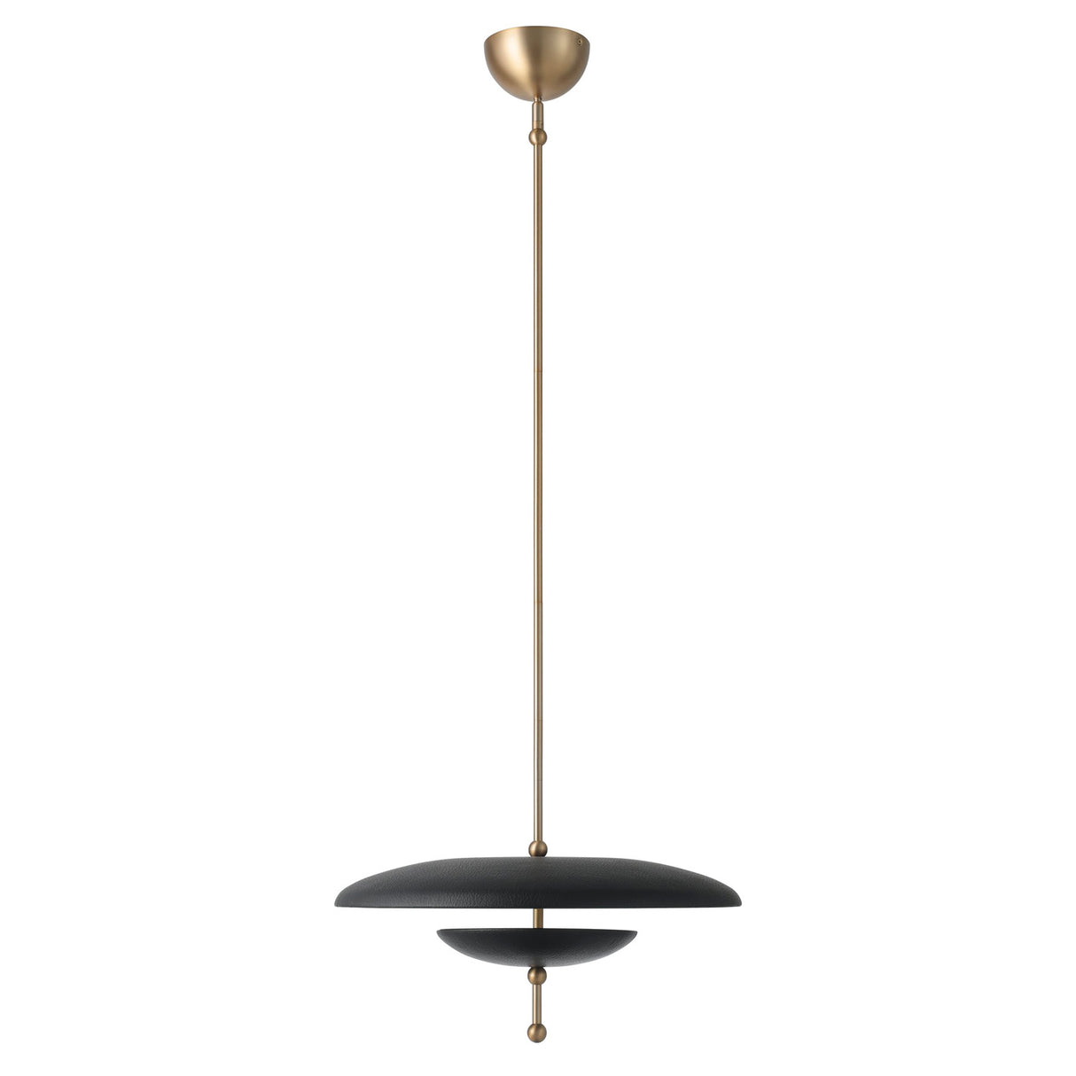 Lloyd Large LED Pendant 20", Black Leather and Satin Brass