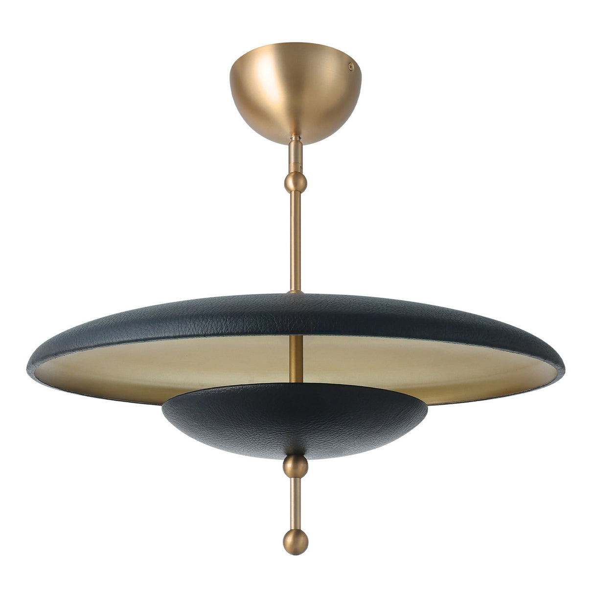 Lloyd Large LED Pendant 20", Black Leather and Satin Brass