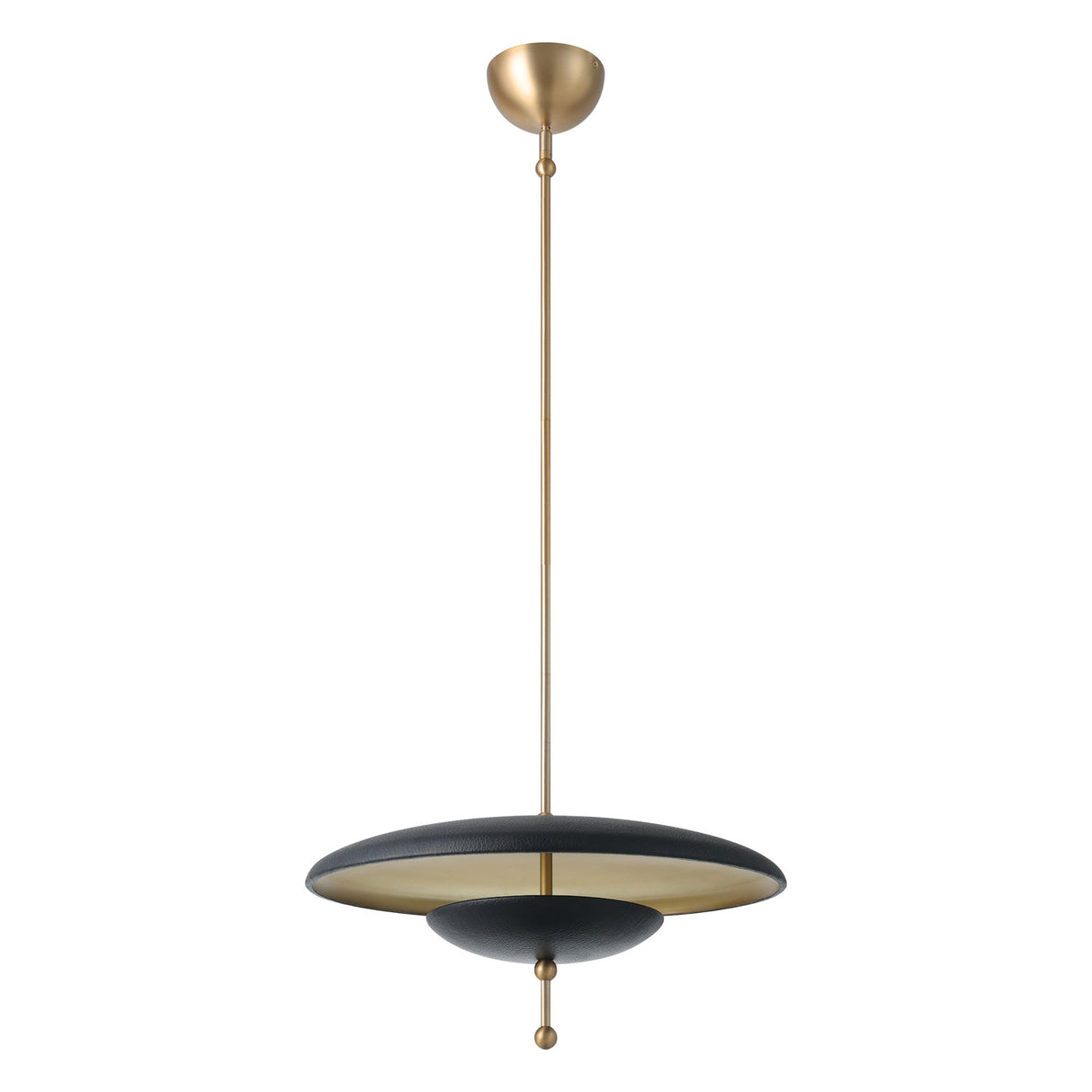 Lloyd Large LED Pendant 20", Black Leather and Satin Brass