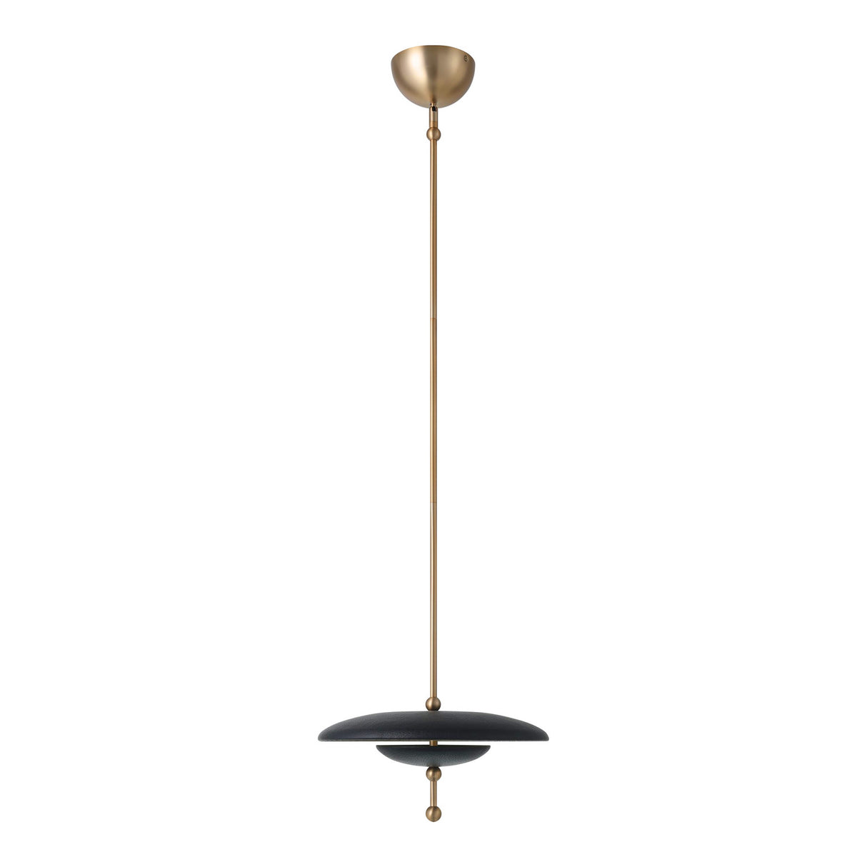 Lloyd Medium LED Pendant 14", Black Leather and Satin Brass