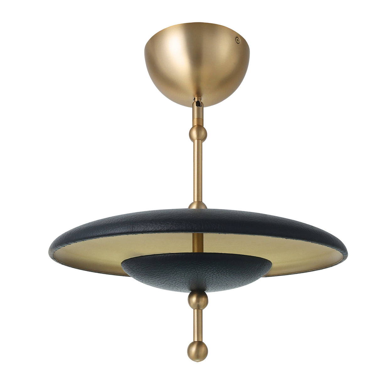 Lloyd Medium LED Pendant 14", Black Leather and Satin Brass
