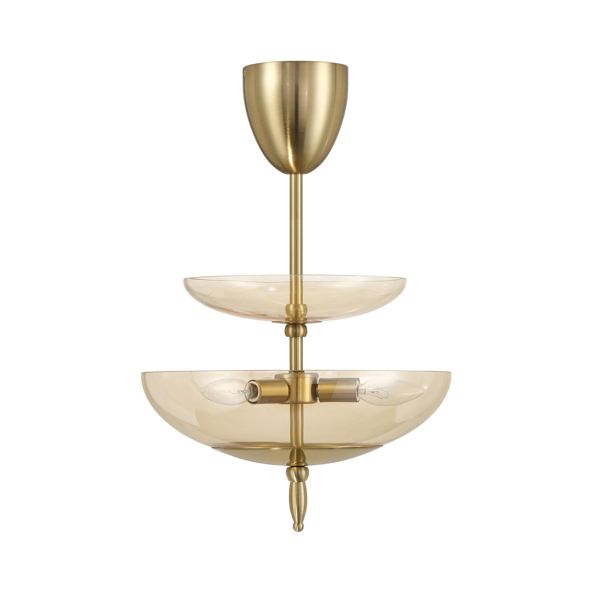 Zara Medium Two-Tier Pendant 14", Brushed Brass and Chamomile Glass