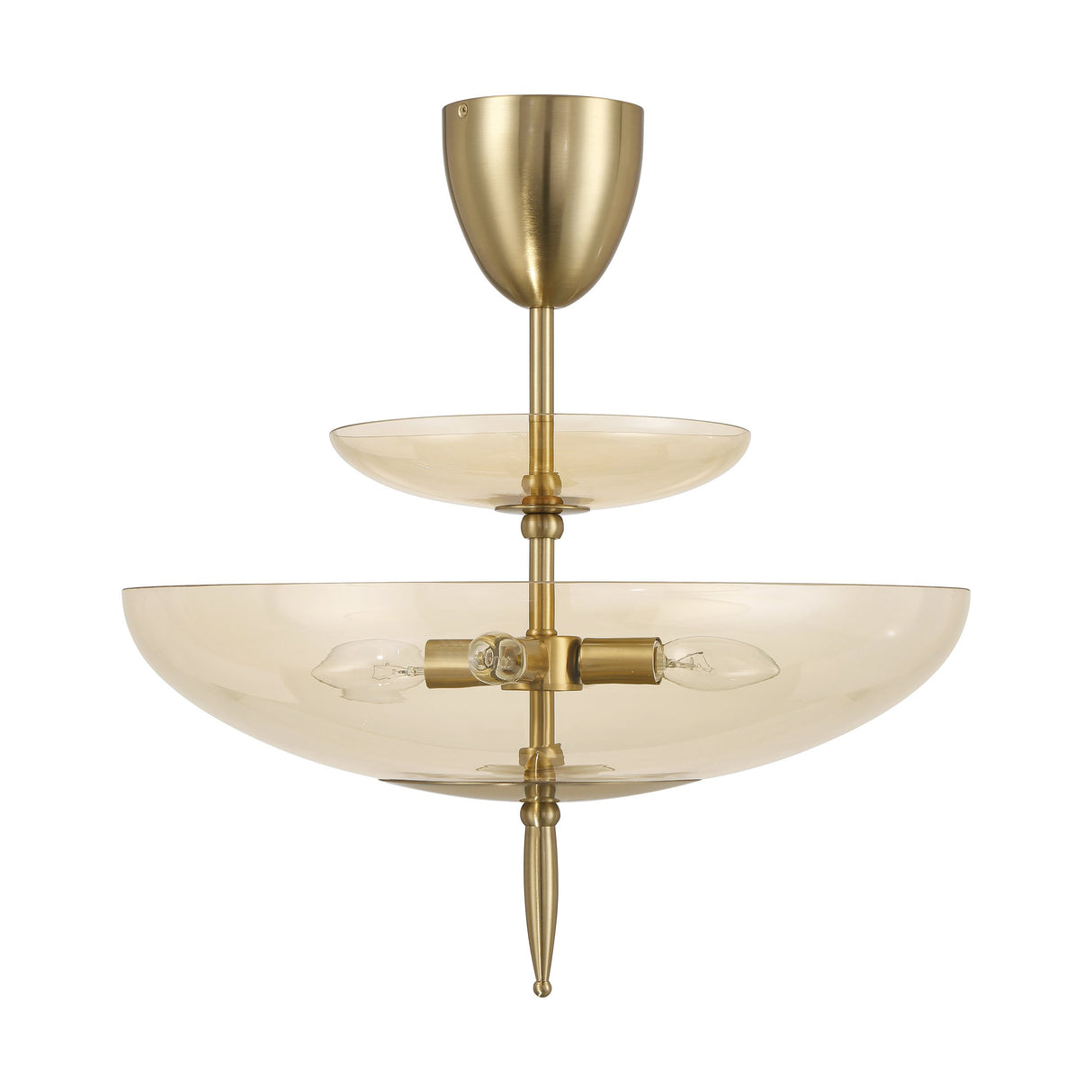 Zara Large Two-Tier Pendant 21", Brushed Brass and Chamomile Glass