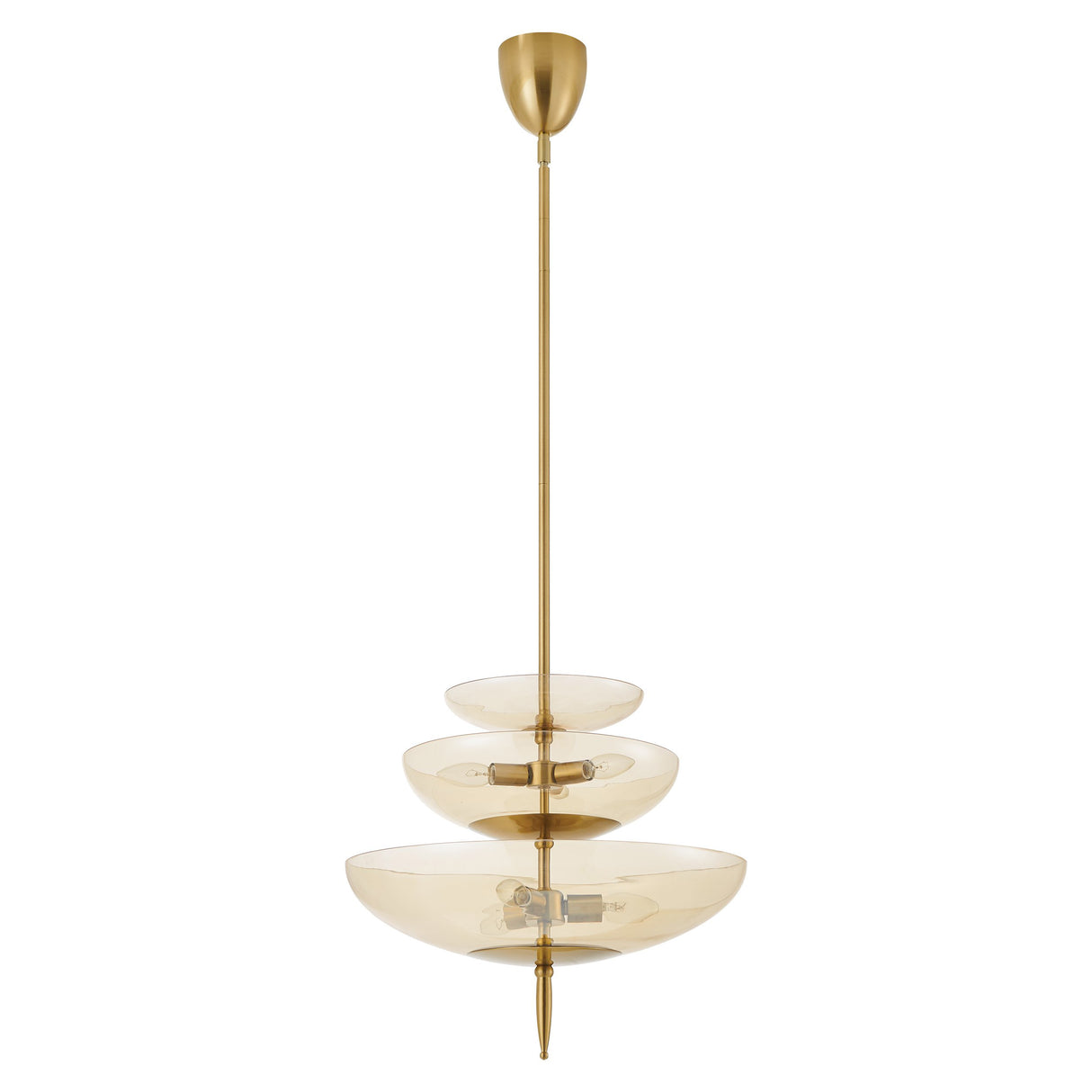 Zara Large Three-Tier Pendant 21", Brushed Brass and Chamomile Glass