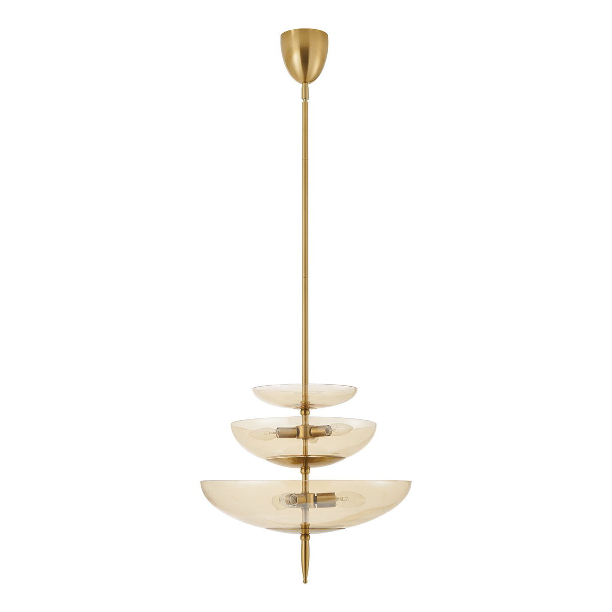 Zara Large Three-Tier Pendant 21", Brushed Brass and Chamomile Glass