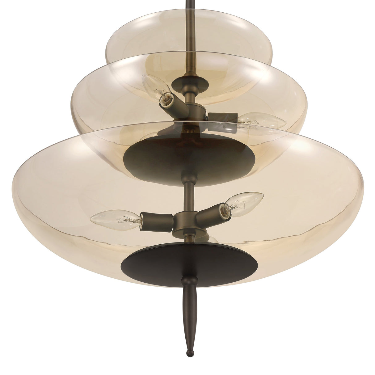 Zara Large Three-Tier Pendant 21", Bronze and Chamomile Glass