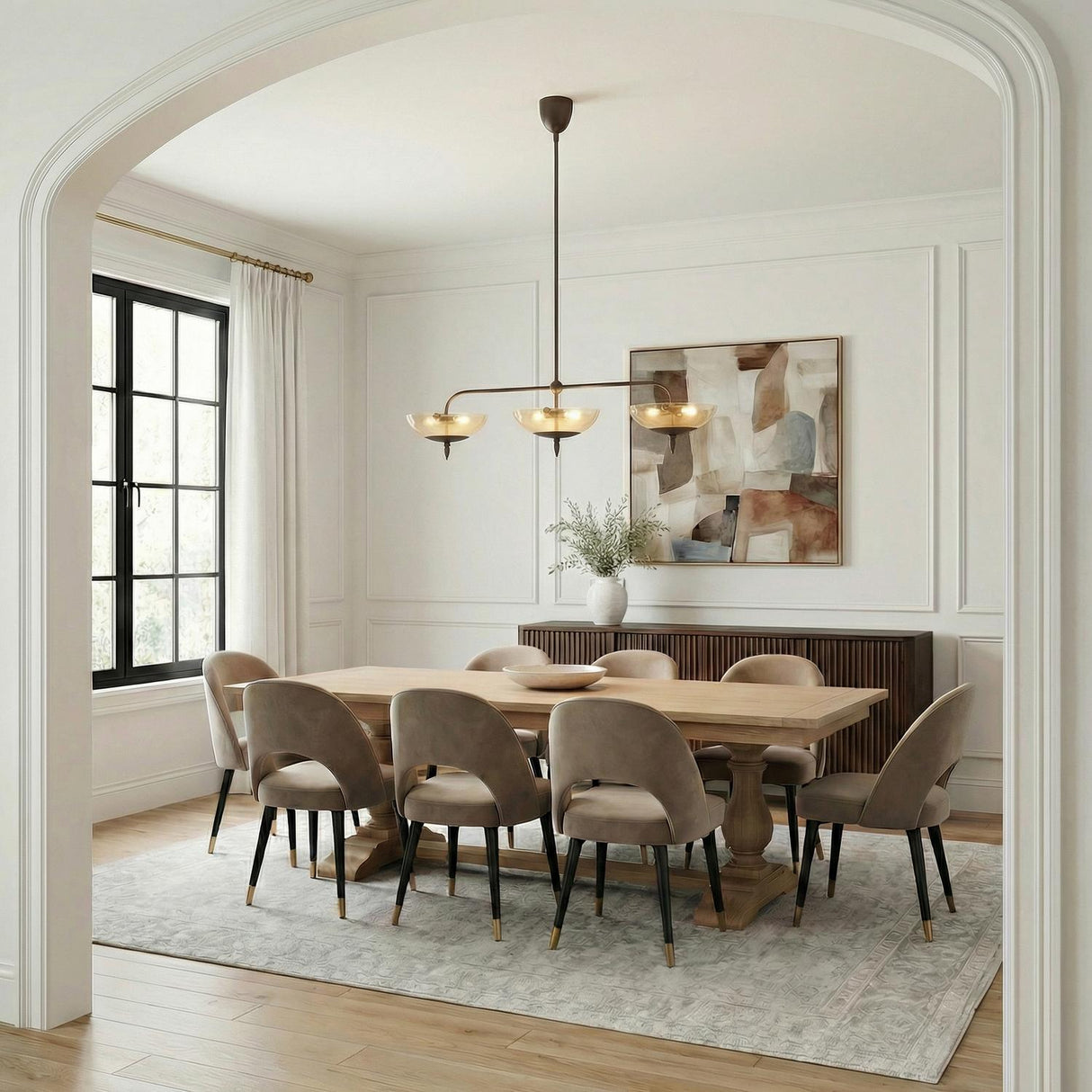 Zara Linear Pendant 54", Bronze and Chamomile Glass