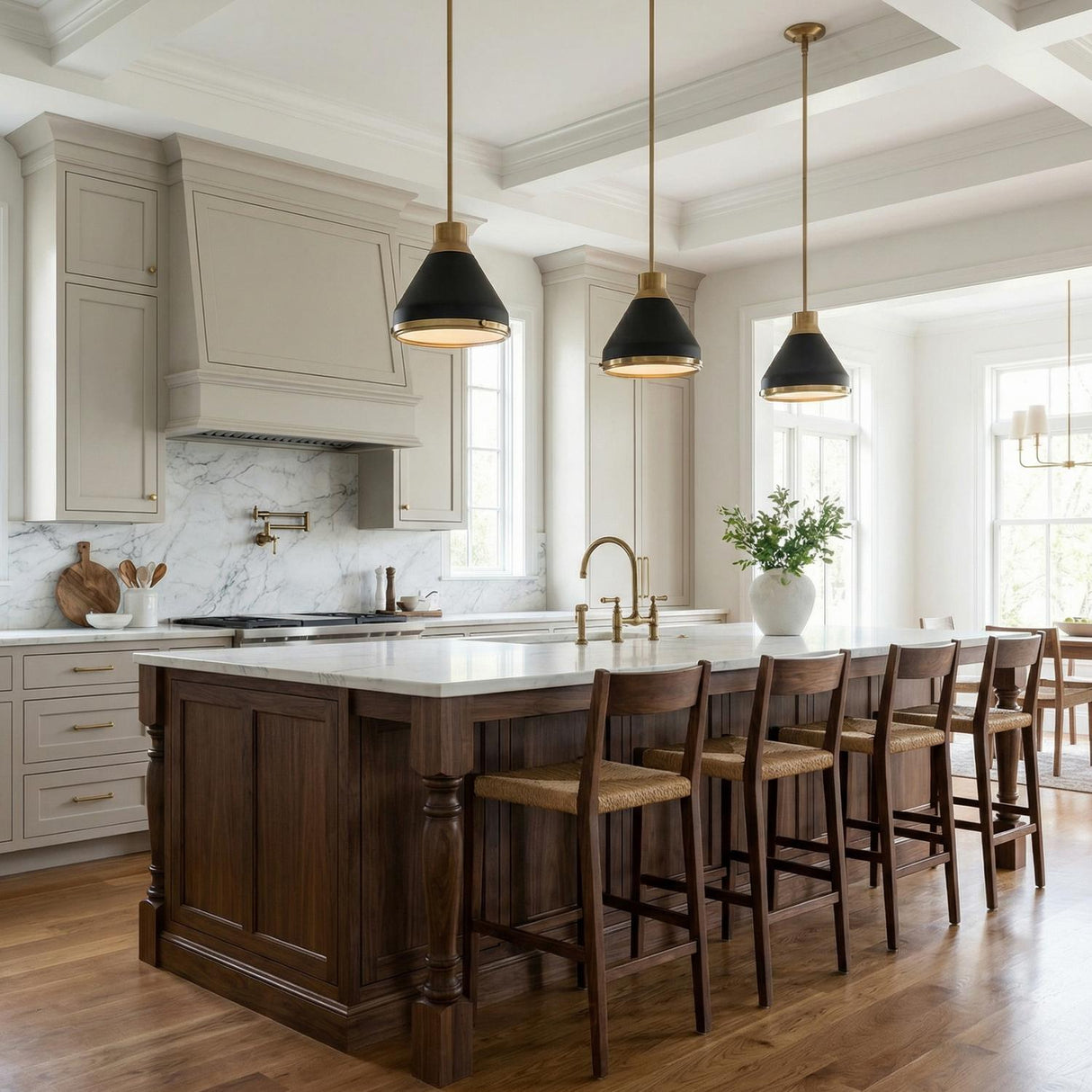 Drew Small Pendant 13", Matte Black and Aged Brass