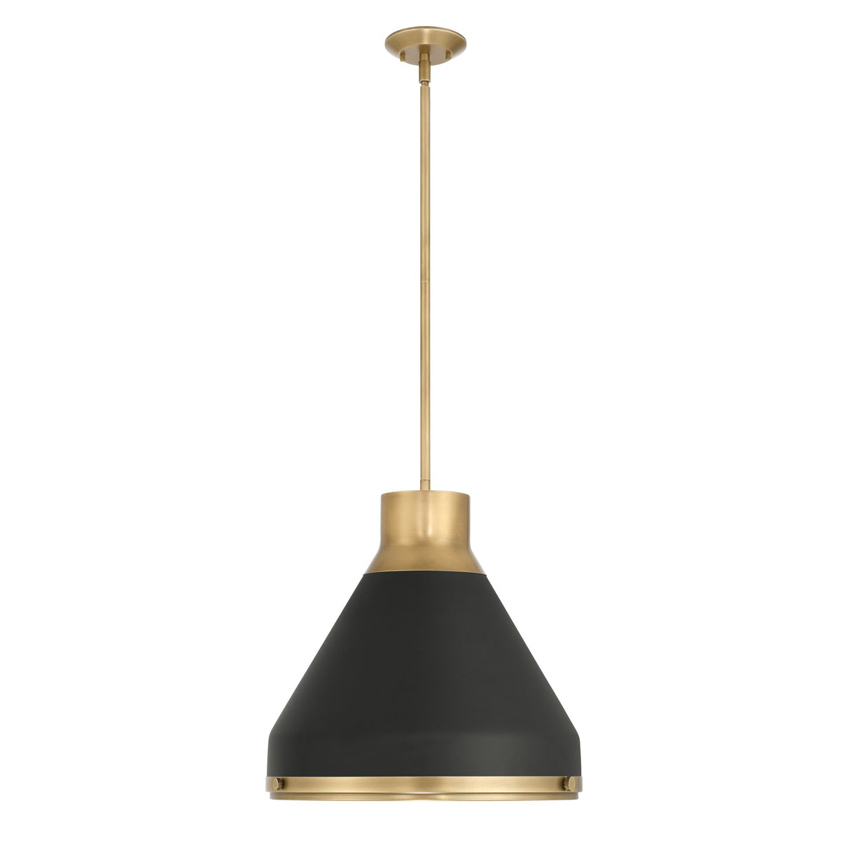 Drew Medium Pendant 19", Matte Black and Aged Brass