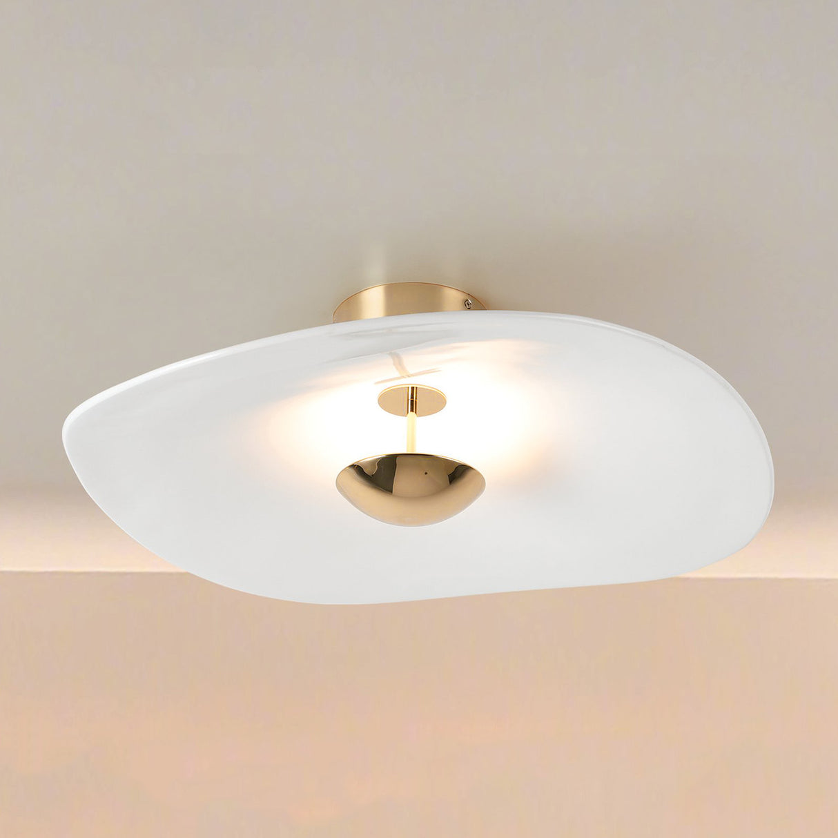 Celine Large LED Pendant 24", Polished Brass and Glazed Ceramic