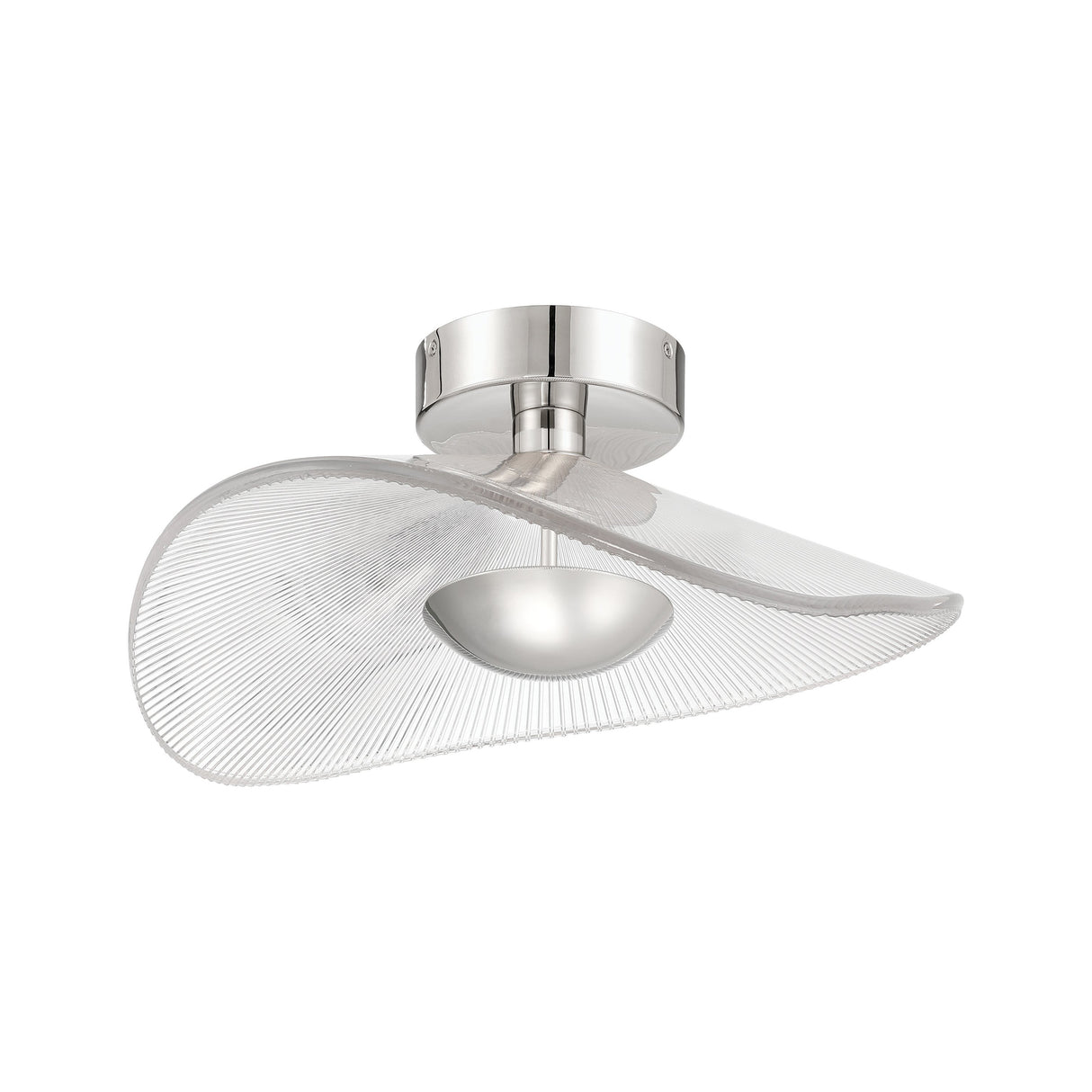 Celine Medium LED Pendant 18", Polished Nickel and Clear Ribbed Glass