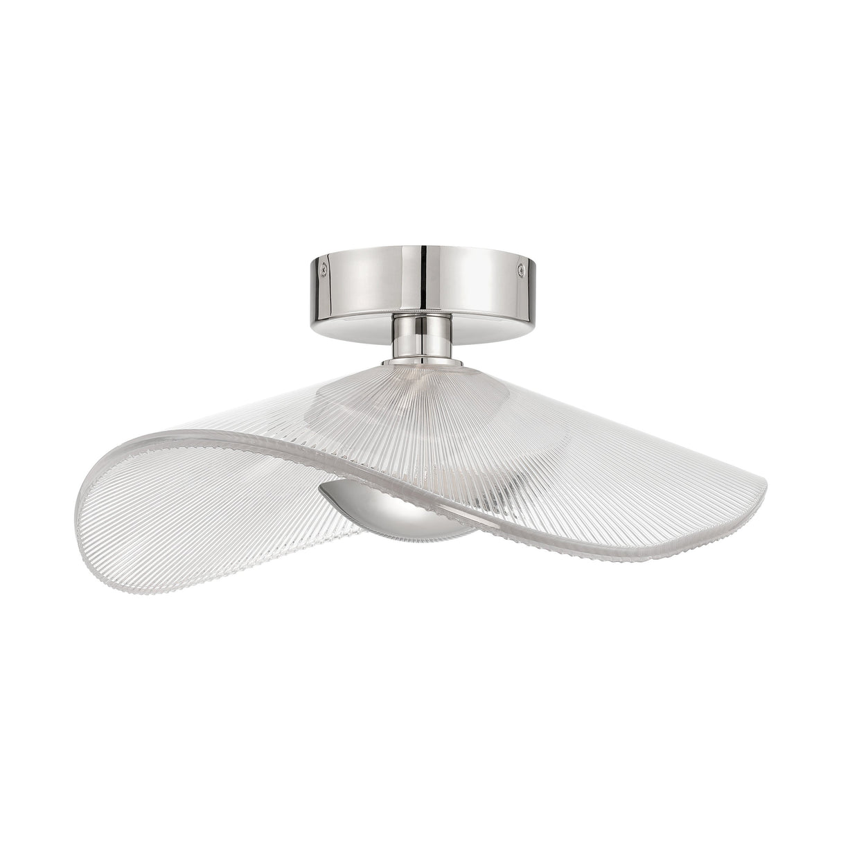 Celine Medium LED Pendant 18", Polished Nickel and Clear Ribbed Glass