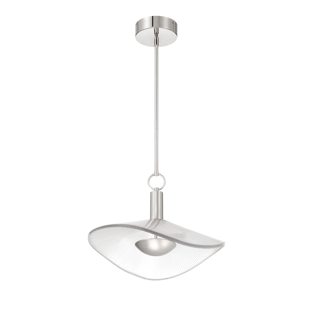 Celine Medium LED Pendant 18", Polished Nickel and Clear Ribbed Glass