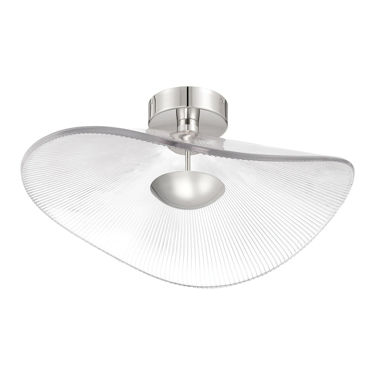 Celine Large LED Pendant 24", Polished Nickel and Clear Ribbed Glass