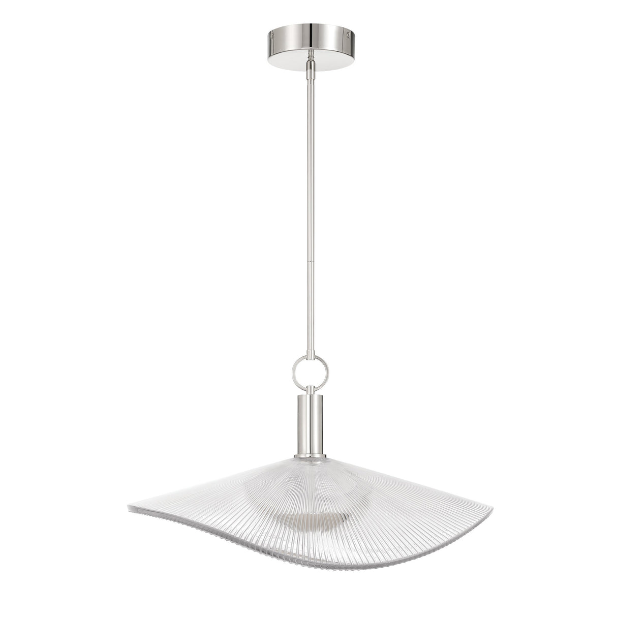 Celine Large LED Pendant 24", Polished Nickel and Clear Ribbed Glass