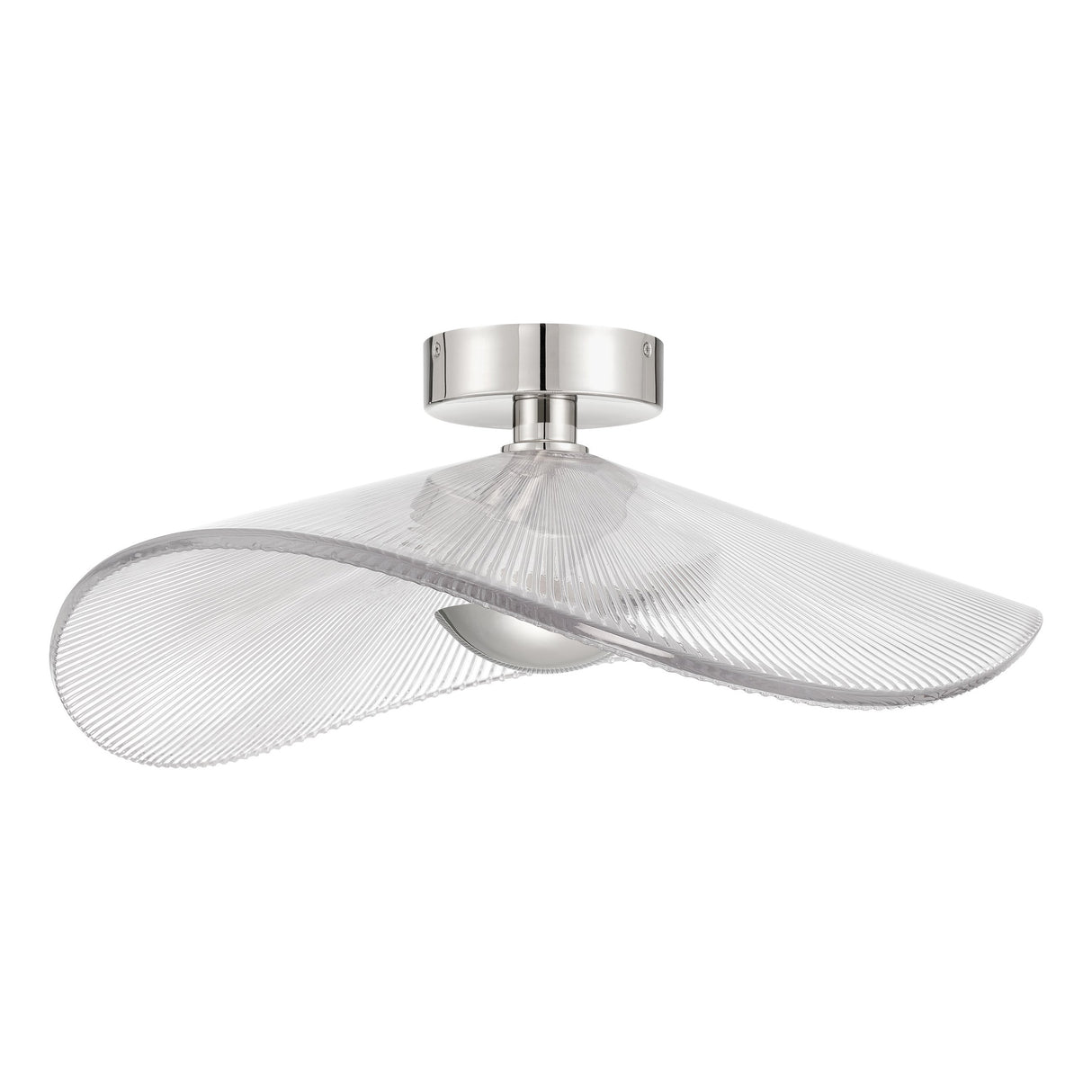 Celine Large LED Pendant 24", Polished Nickel and Clear Ribbed Glass