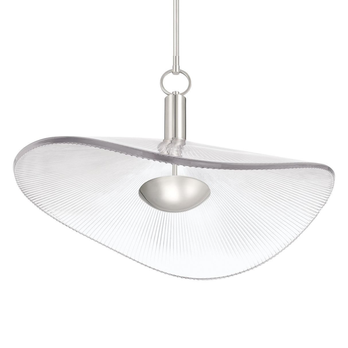 Celine Large LED Pendant 24", Polished Nickel and Clear Ribbed Glass