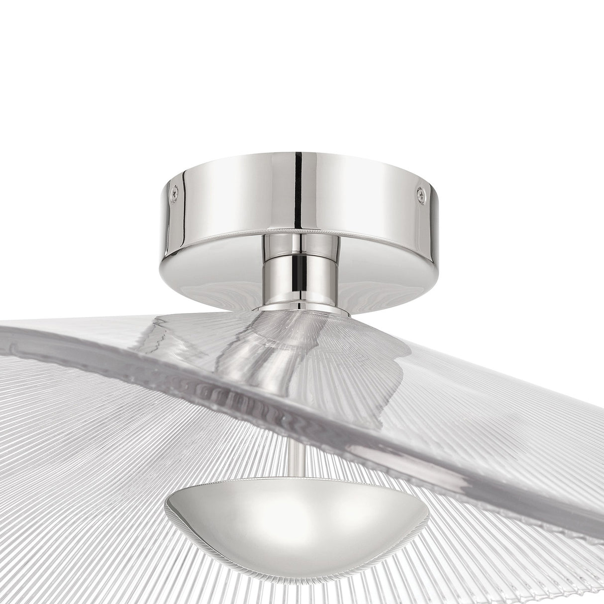 Celine Large LED Pendant 24", Polished Nickel and Clear Ribbed Glass