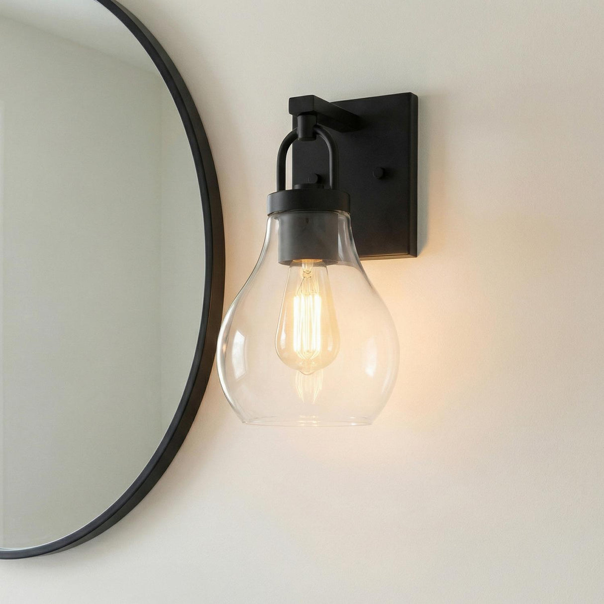 Naya Vanity Wall Sconce, Matte Black and Clear Glass