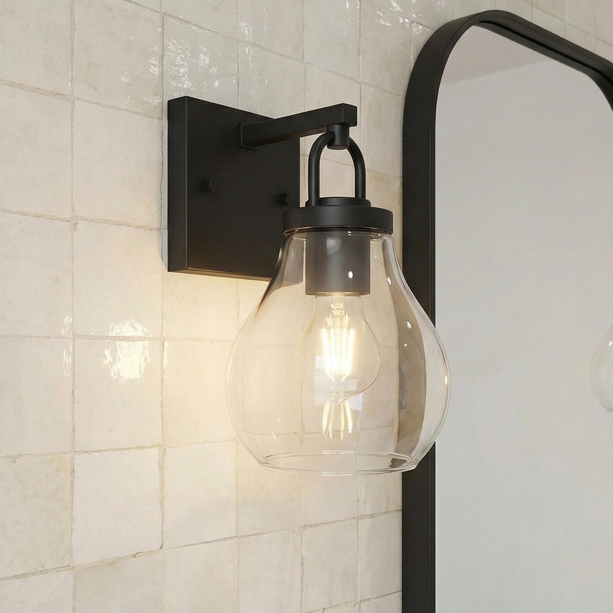 Naya Vanity Wall Sconce, Matte Black and Clear Glass