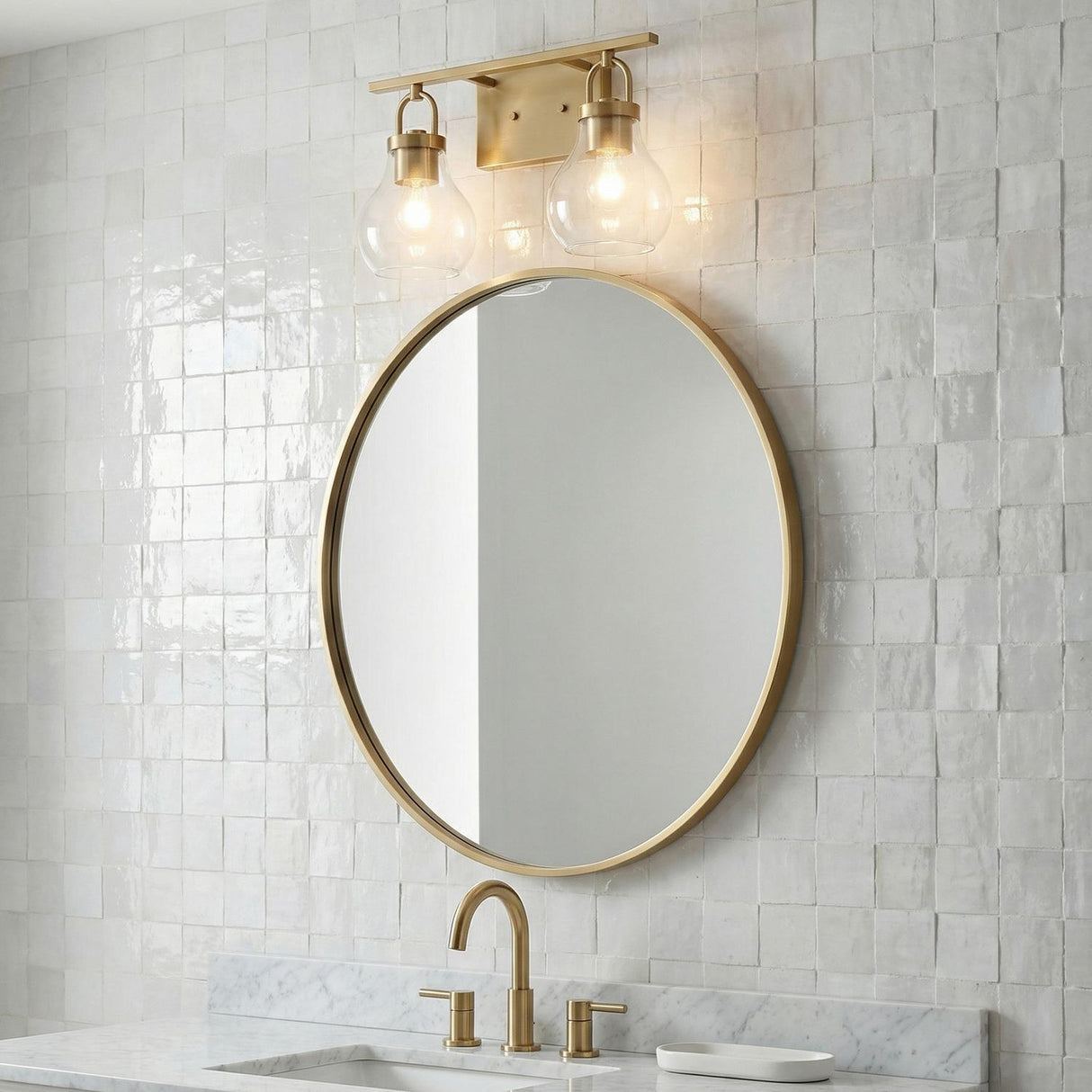 Naya 2 Light Vanity 16", Satin Brass and Clear Glass
