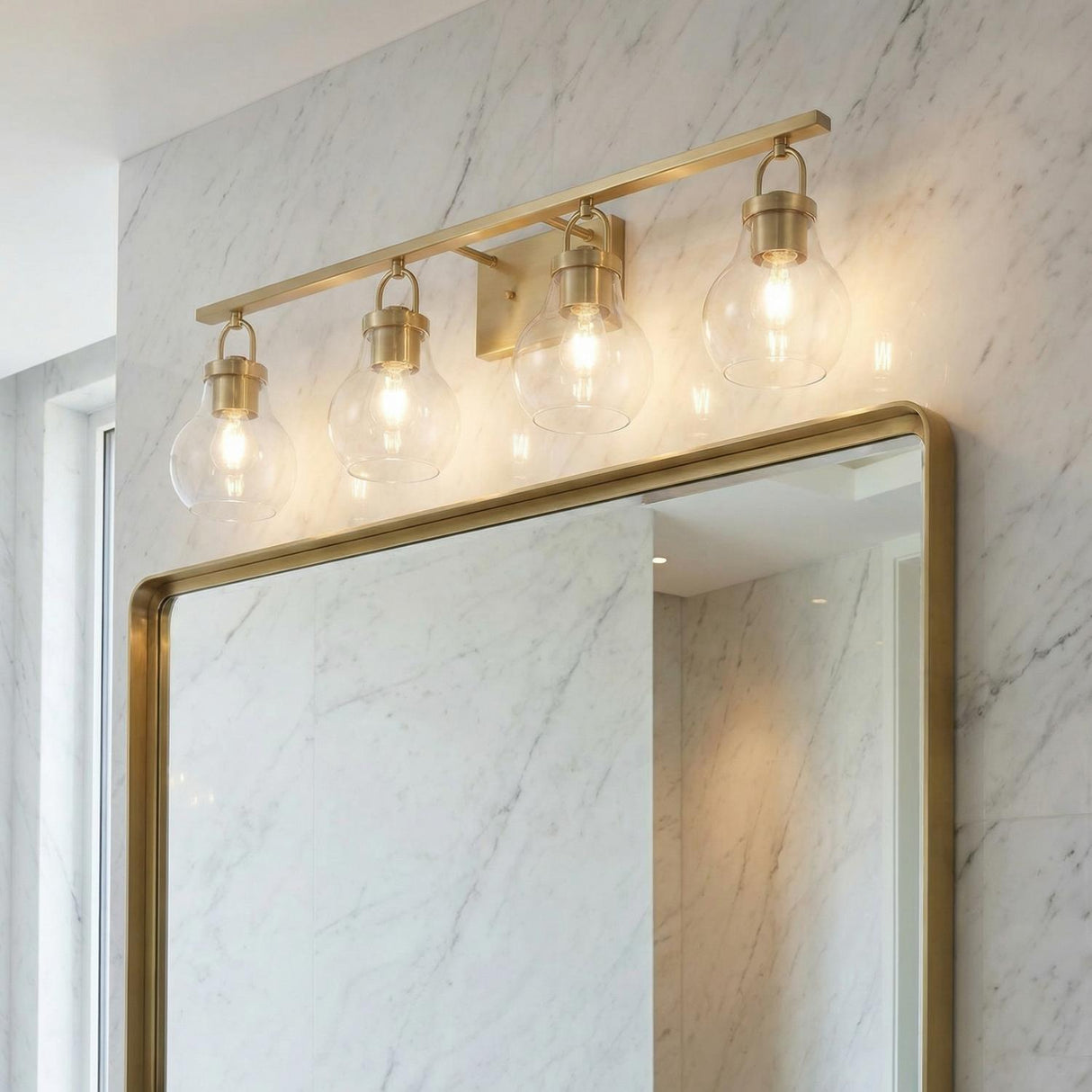 Naya 4 Light Vanity 34", Satin Brass and Clear Glass