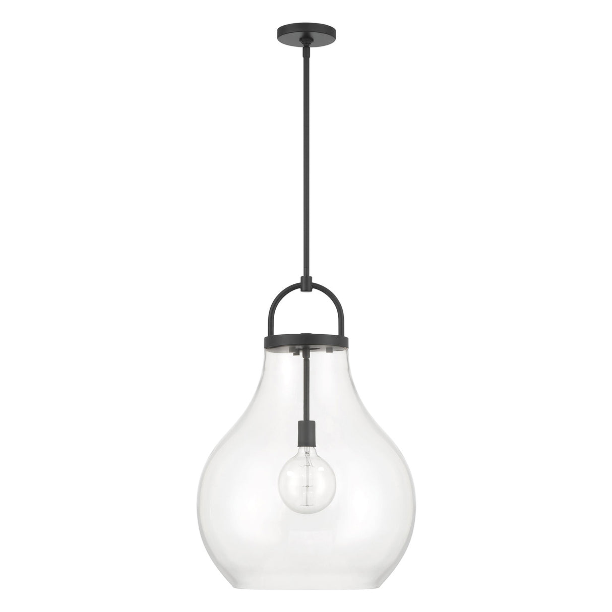 Naya Large Pendant 18", Matte Black and Clear Glass