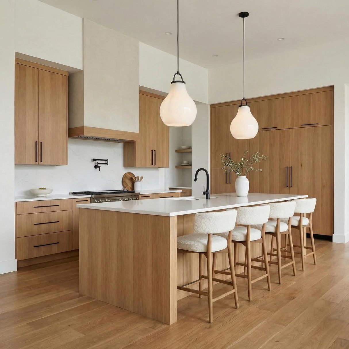 Naya Large Pendant 18", Matte Black and Opal Glass