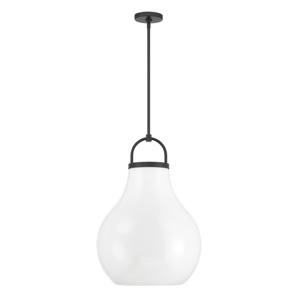 Naya Large Pendant 18", Matte Black and Opal Glass