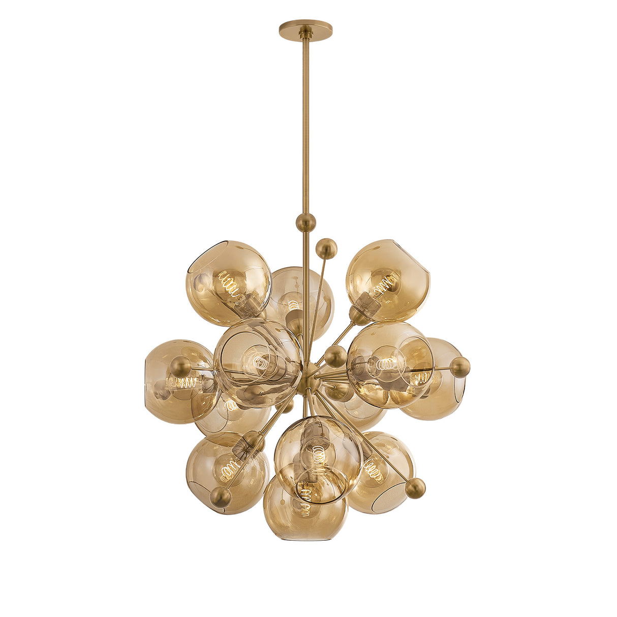 Bianca Large Chandelier 32", Patina Brass and Topaz Glass