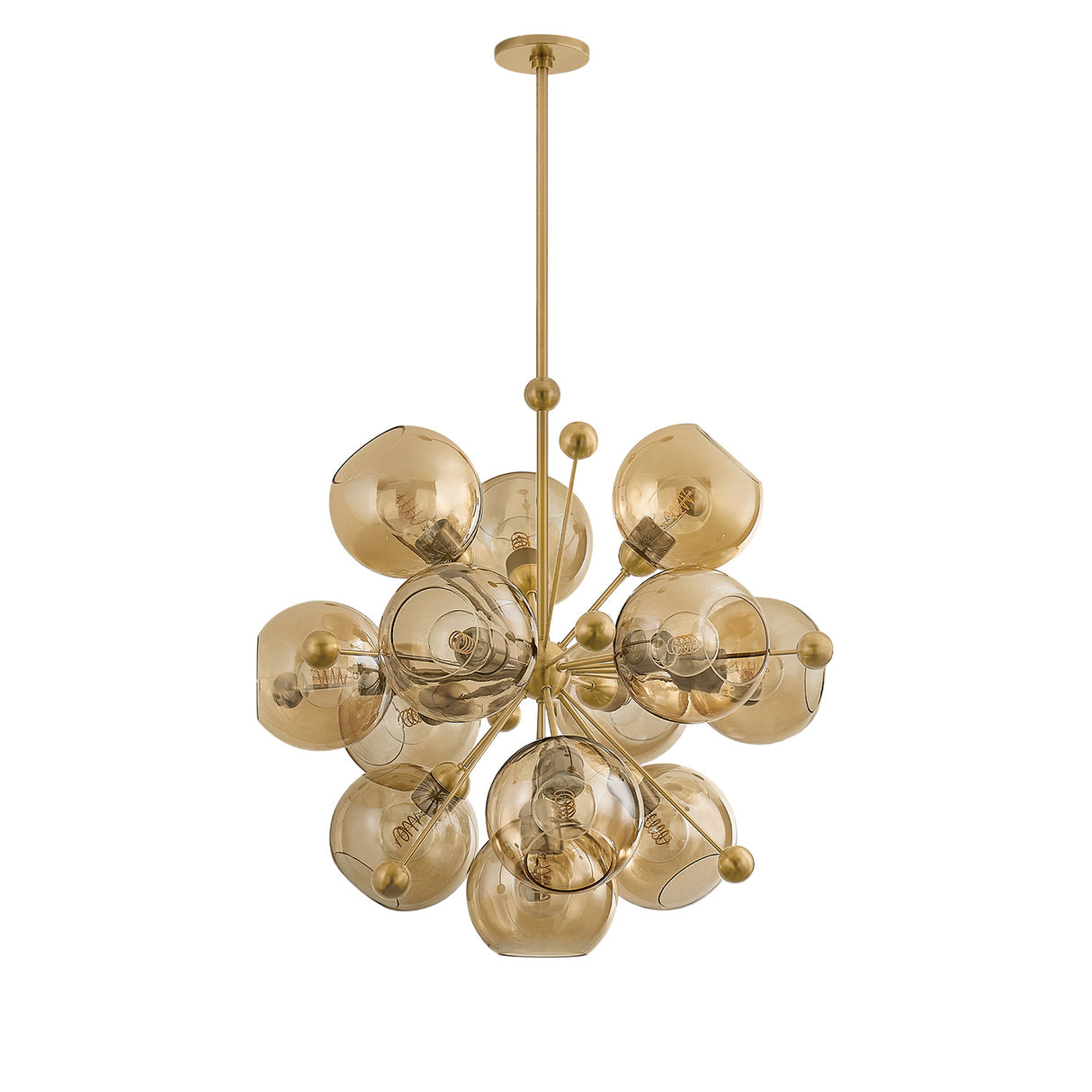Bianca Large Chandelier 32", Patina Brass and Topaz Glass