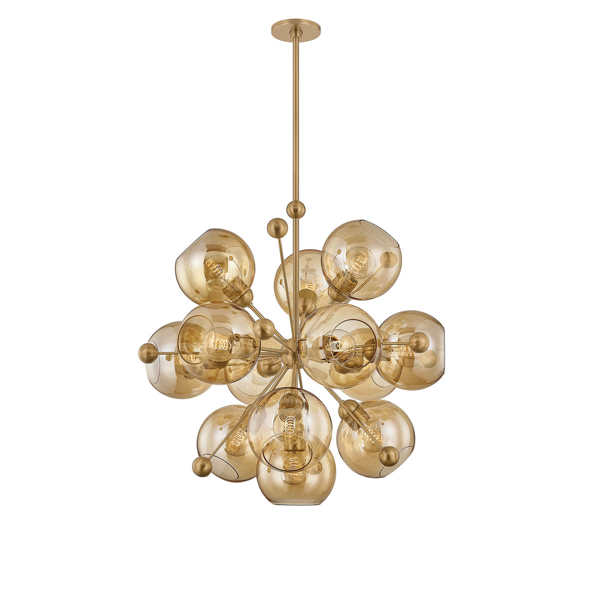 Bianca Large Chandelier 32", Patina Brass and Topaz Glass