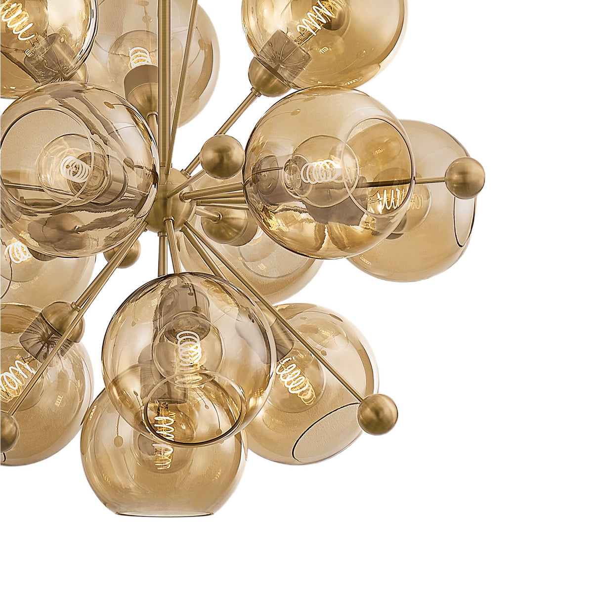 Bianca Large Chandelier 32", Patina Brass and Topaz Glass