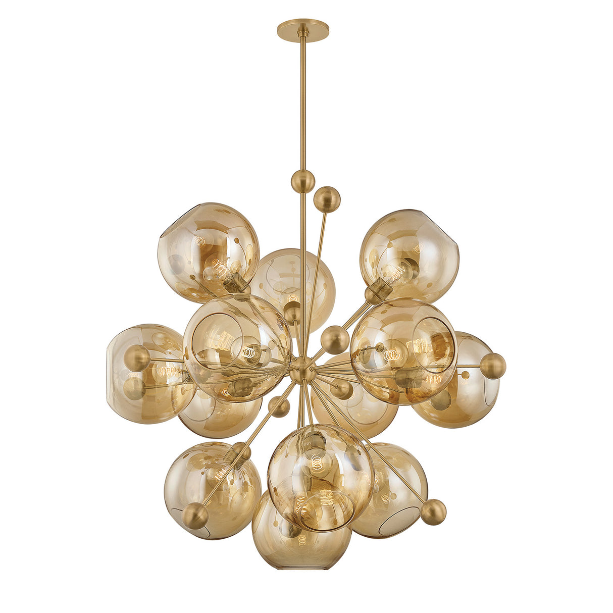 Bianca Extra Large Chandelier 46", Patina Brass and Topaz Glass