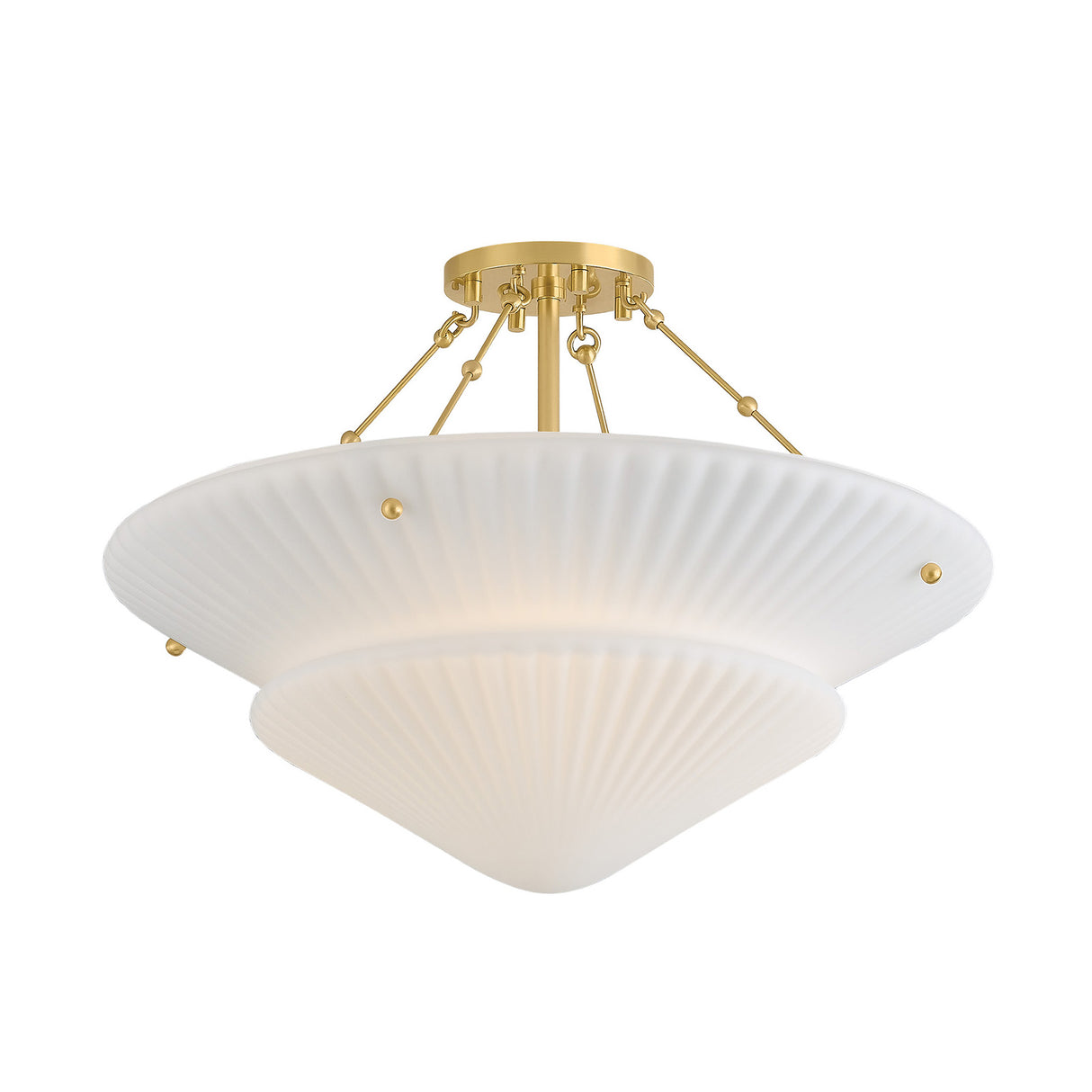 Caspian Semi-Flush 20", Aged Brass and Reeded Opal Glass