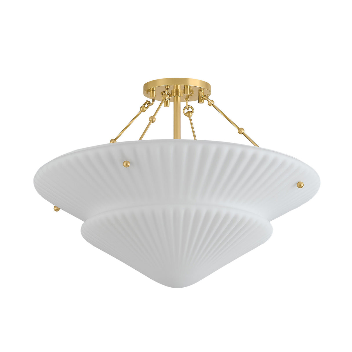 Caspian Semi-Flush 20", Aged Brass and Reeded Opal Glass