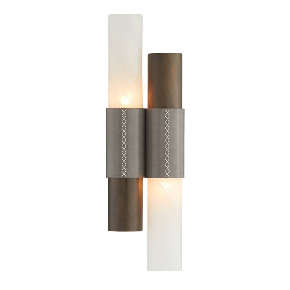 Rainier Wall Sconce 20", Brushed Bronze with Charcoal Leather Accents