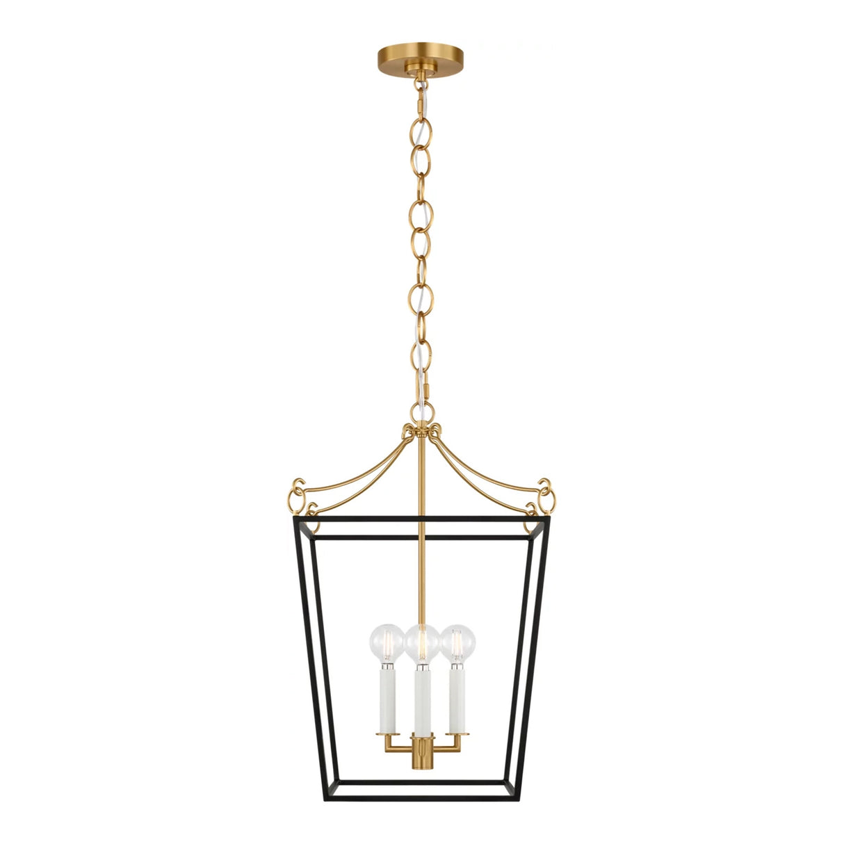 Cambria Small Lantern Pendant 14", Matte Black and Modern Brass