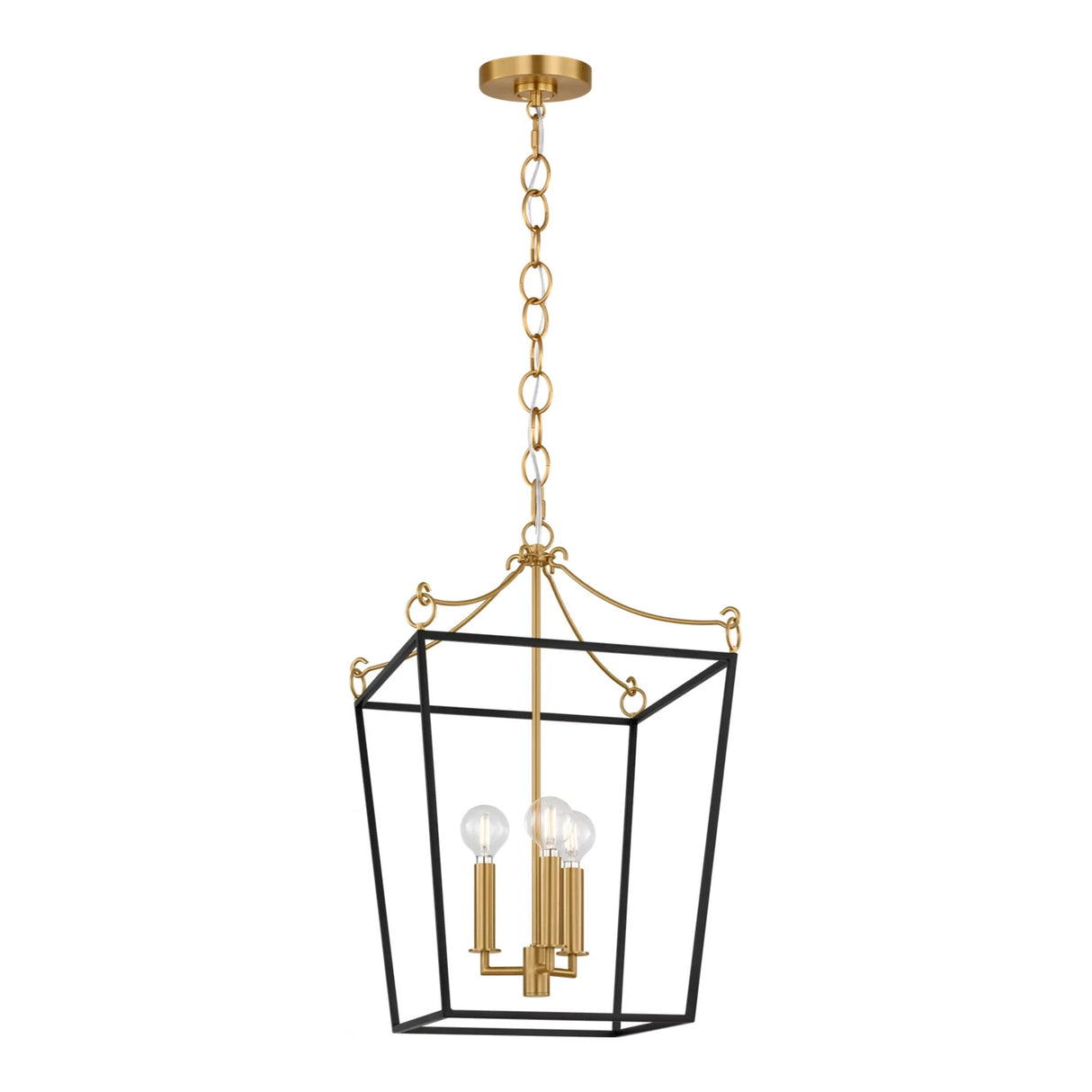 Cambria Small Lantern Pendant 14", Matte Black and Modern Brass