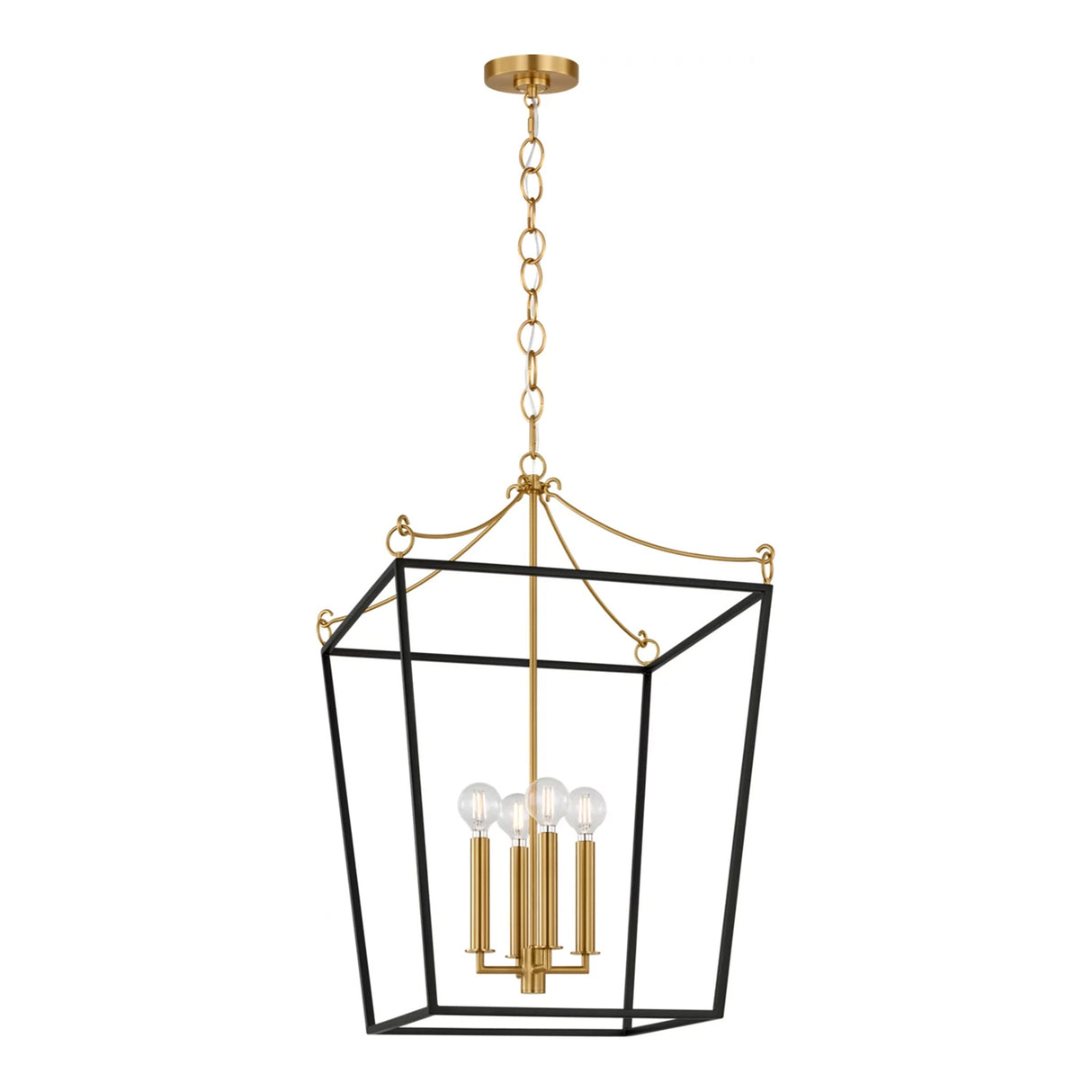 Cambria Medium Lantern Pendant 18", Matte Black and Modern Brass