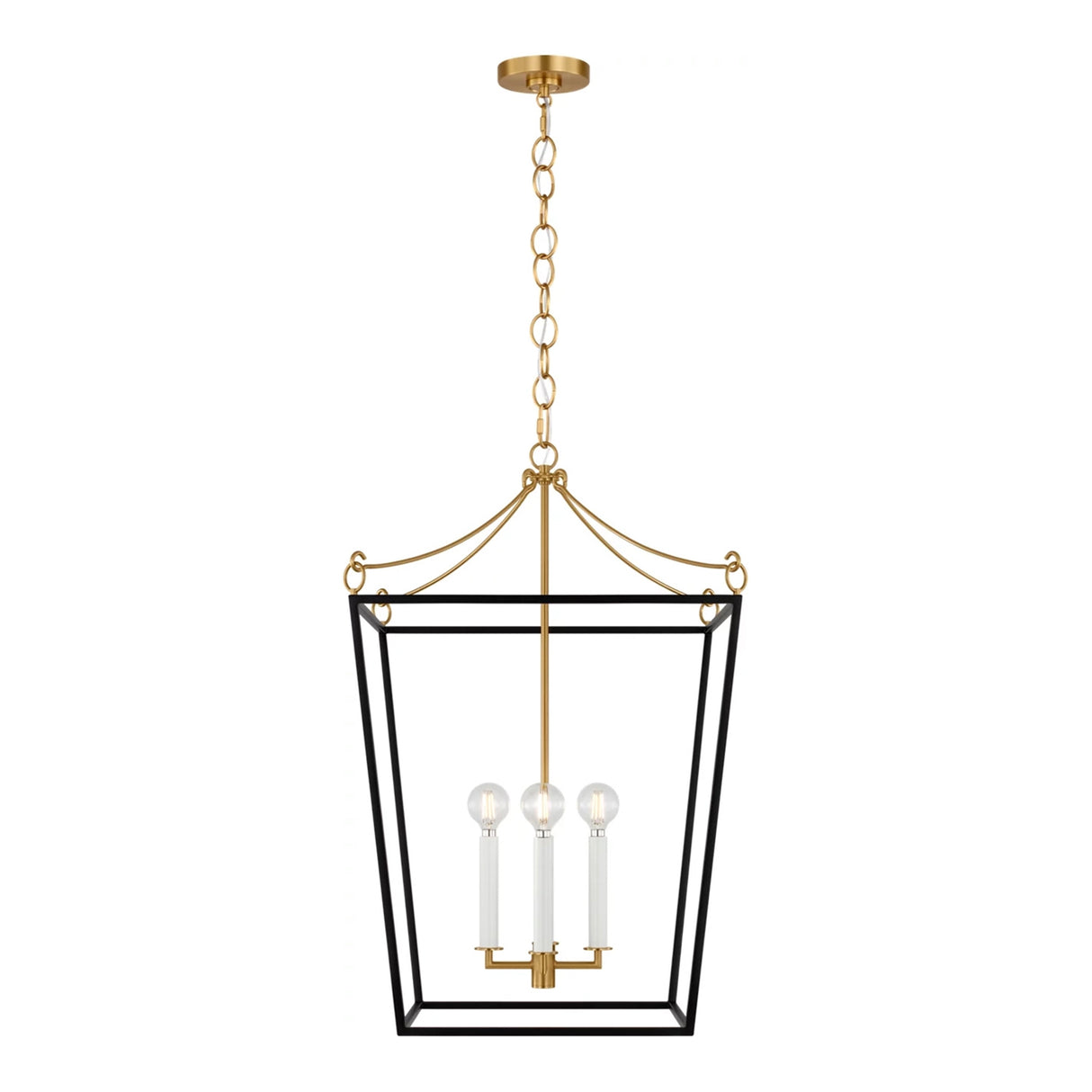 Cambria Medium Lantern Pendant 18", Matte Black and Modern Brass