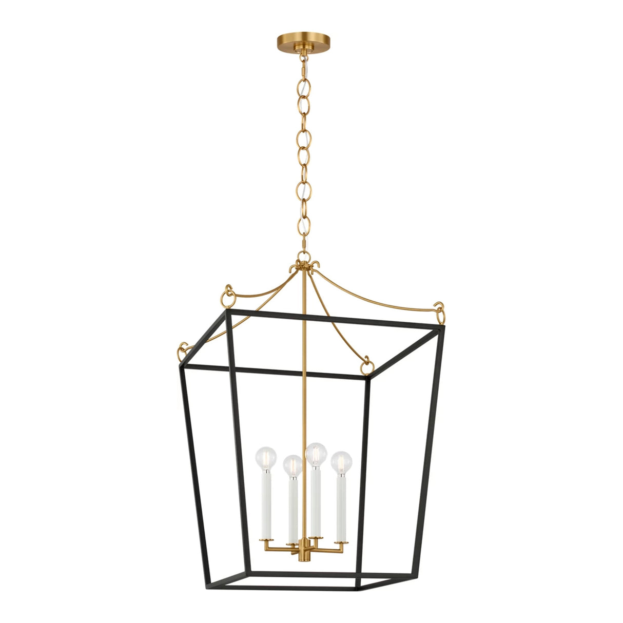 Cambria Large Lantern Pendant 21", Matte Black and Modern Brass