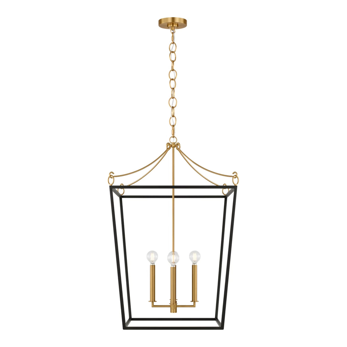 Cambria Large Lantern Pendant 21", Matte Black and Modern Brass