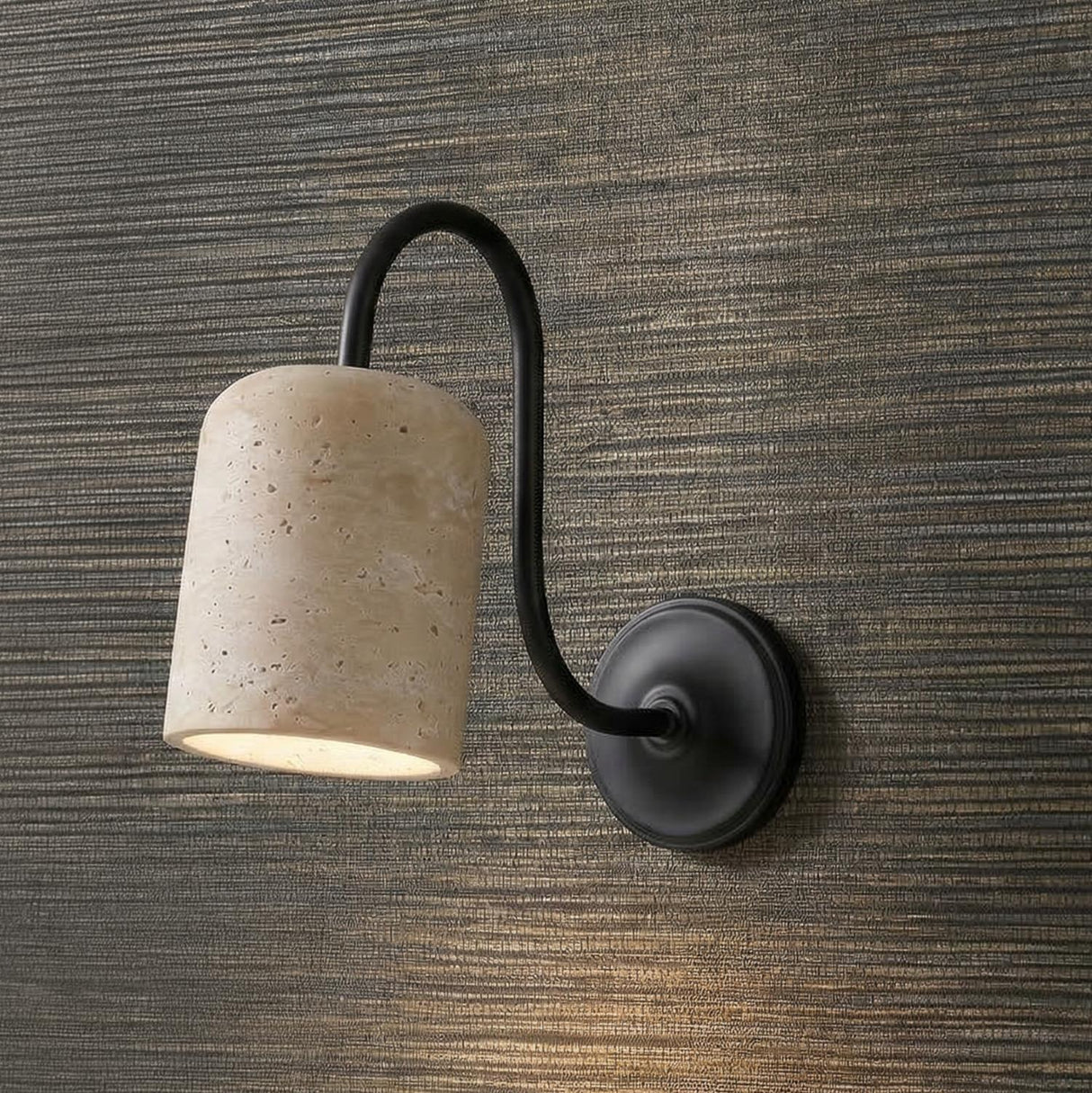 Jethro Wall Sconce 12", Travertine and Matte Black