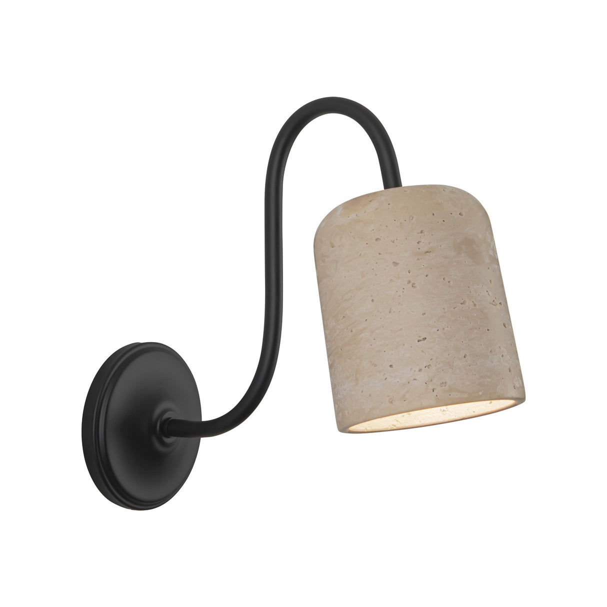Jethro Wall Sconce 12", Travertine and Matte Black