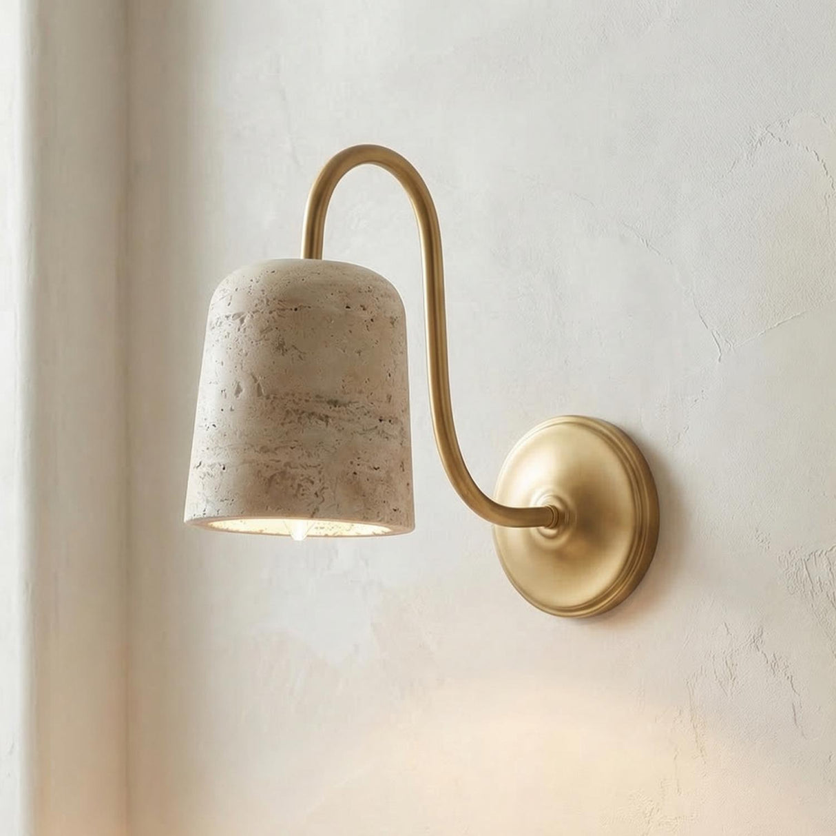 Jethro Wall Sconce 12", Travertine and Brushed Brass